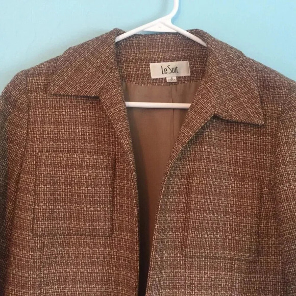 LE SUIT Women Fully Lined Front Open Hounds-Tooth Pattern Brown Jacket Size 8 - Picture 2 of 7